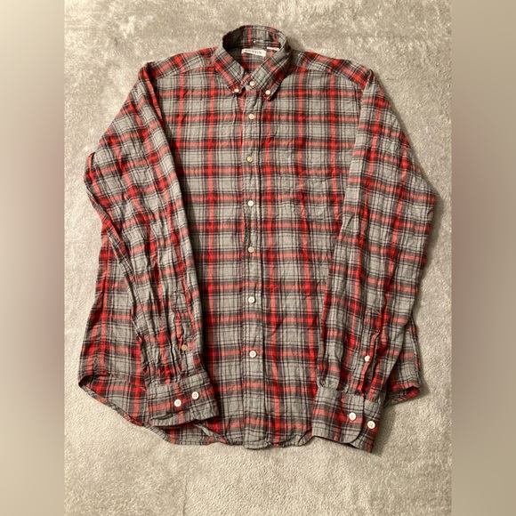 Gustin Mens Button Down Plaid Flannel Large Long Sleeve Cotton Made in USA Read - Picture 1 of 9